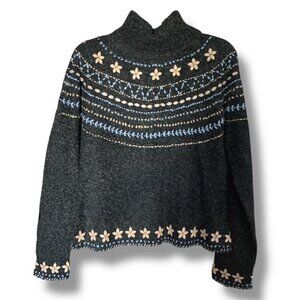 Cousin Johnny Wool Blend Floral Knit Sweater Turtleneck 90's M